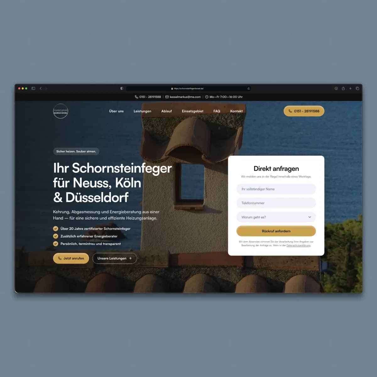 Website von Schornsteinfeger Kessel auf Laptop und Smartphone