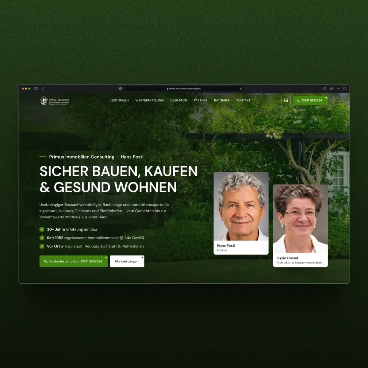 Website von Primus Baubiologie auf Laptop und Smartphone